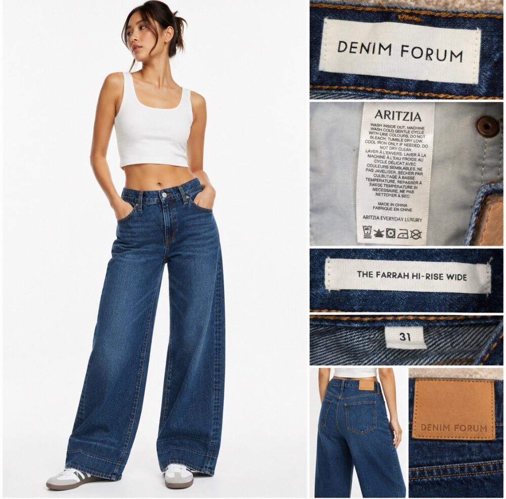 Barrel Relaxed Fit Denim Forum Farrah Hi-Rise Wide Leg Jeans 31 Dark Wash Indigo